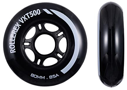 Rollerex VXT500 Inline Skate Wheels – 2-Pack Durable Replacement Roller Blade Wheels for Indoor & Outdoor Skating (Steel Black, 80mm)