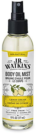 J.R. Watkins Natural Hydrating Body Oil Mist, Lemon Cream, Moisturizing Body Oil Spray for Glowing Skin, USA Made and Cruelty Free, 6 fl oz, Single