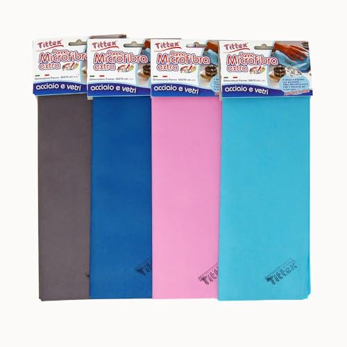 TITTEX - Panni Microfibra Vetri e Acciaio, Set 4, Pulizia Senza Aloni, Finestre, Specchi, TV, PC, Cucina, Bagno – Panni in Microfibra per Pulizia Casa, Lavabili, Resistenti.(50x70)