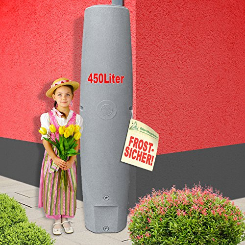 Regentonnen Regewassertonnen Säule - das schlanke Regen-Wasser-Tonne! Regespeicher Regenbechälter. Kompakt und Praktisch mit viel Volumen auf Kleinster Stellfläche! (Granit-Grau, 450L)