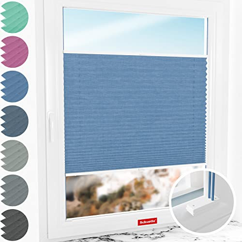 Schuette® Plissee mit Bohren zum Anschrauben ● Melange Kollektion: Deep Sea (Blau) ● 60x100cm (Breite x Höhe) ● Suprafix Faltrollo Befestigung ● Bequeme Rollo Montage inkl. Video