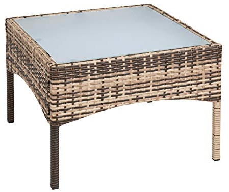 ESTEXO Polyrattan Beistelltisch Rattan Tisch Gartentisch Balkontisch Loungetisch Möbel (Beige/Braun)