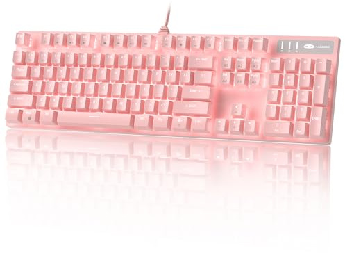 MageGee Pink Gaming Keyboard USB Wired Keyboard, New Mechanical Storm Adjustable Backlight Keyboard Splash-Proof Ideal for PC/Laptop/MAC Game(Pink)
