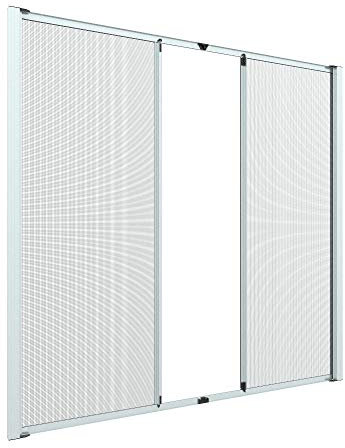 Zanzanet Zanzariera laterale doppia orizzontale su misura porta finestra scorrevole avvolgibile rullo a molla frizione cassonetto 50mm antivento personalizzabile reti Made in Italy Argento
