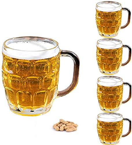 4 Pack Glass Dimpled Stein Beer Mug with Large Handle - 19 oz. -Dishwasher Safe - For All Beverages (4, Dimpled Texture)