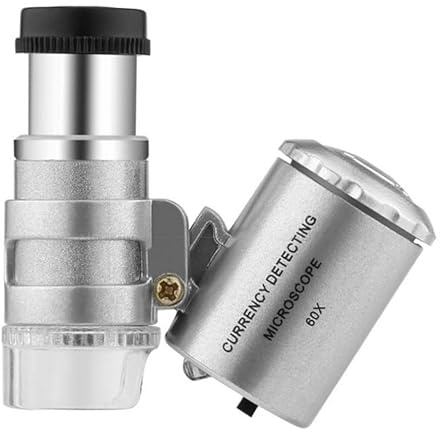 Loupe Bijoutier 60X/50X en Métal Pilable avec Lumière LED et UV - Grossissante Verre de Poche pour Inspection Bijou, Billets, Antiquités, Lecture, Scientifiques, Horloger