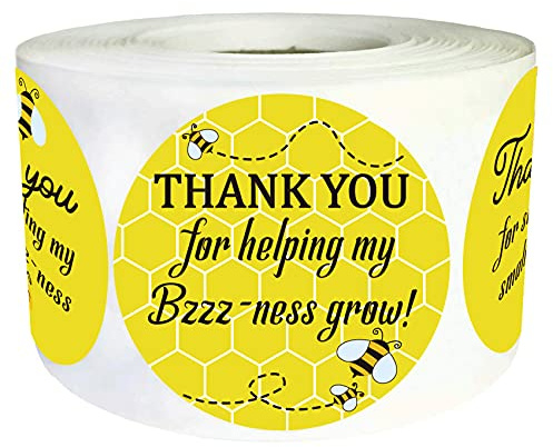 Honey Bee Thank You for Supporting My Small Business Stickers Roll 1.5 Thank You for Supporitng My Small Bzzz-Ness Labels for Online Retailers Boutiques Shops Bags, Boxes 500 Pcs