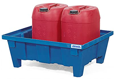Denios Auffangwanne aus Kunststoff | ohne Gitterrost | blau | BxHxT 645 x 300 x 795 mm | Volumen 60 Liter | Arbeitssicherheit Notfall-Umweltschutz-Produkte säurefest