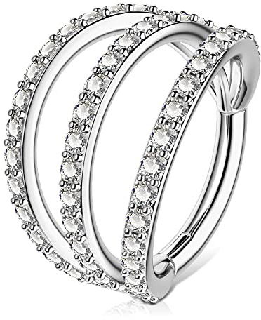 OUFER Body Piercing Helix Earrings 16G Cartilage Helix Conch Earring Hoop Clear CZ Hinged Segment Nose Ring 316L Surgical Steel Tragus Daith Earrings Piercing Jewellery