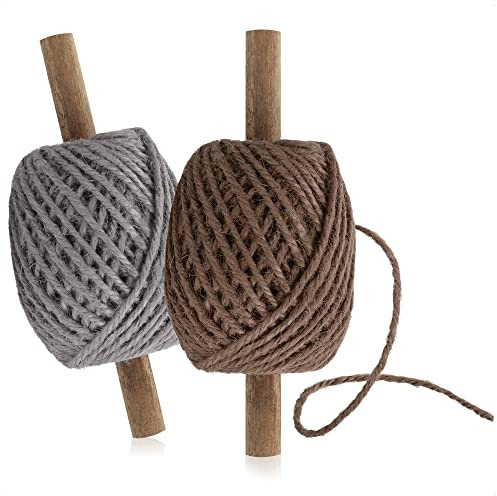 com-four® 2X Bastelschnur auf Holzrolle, hochwertiges Set Geschenkschnur | Jutekordel zum Dekorieren - 30 m je Rolle