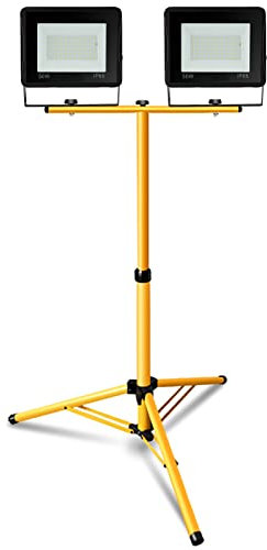EINFEBEN Projecteur de chantier LED 2 x 50 W blanc froid + trépied Projecteur Projecteur IP66 étanche 6000 K 4250 lm Projecteur extérieur Hauteur réglable jusqu'à max. 160 cm