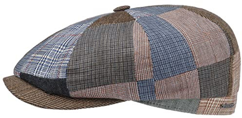 Stetson Hatteras Clarson Flatcap Herren Made in EU Leinen Wolle Baumwolle Gefüttert Patchwork Muster Baker Boy Newsboy Cap Sommer Winter bunt M (56-57 cm)