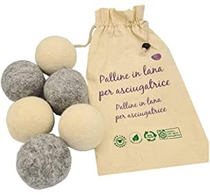 Pallina Per Asciugatrice Confezione da 6, Riduce il Tempo di Asciugatura, Riduce il Rumore, Rimuove Grinze e il Cattivo Odore. Naturale e Riutilizzabile - Figevida