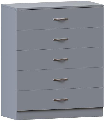 Vida Designs Riano 5 Drawer Chest of Drawers, Metal Handles & Runners, Anti-Bowing Drawer Support, Bedroom, Nursery Furniture, Grey