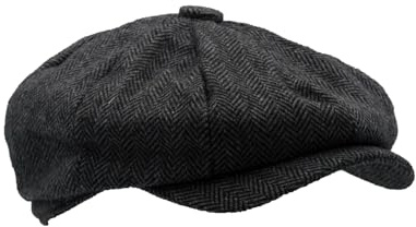 WALKER AND HAWKES Unisex Bakerboy-Ballonmütze aus Wolle - 8-Panel-Konstruktion - Grau mit Fischgrätmuster - S (57cm)