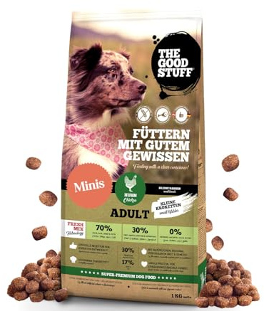 THE GOODSTUFF Minis Huhn (Adult) 1 kg | Hochwertiges Hundetrockenfutter getreidefrei | Mit frischem Hühnerfleisch | Hundefutter trocken für ausgewachsene Hunde | Super-Premium Trockenfutter für Hunde