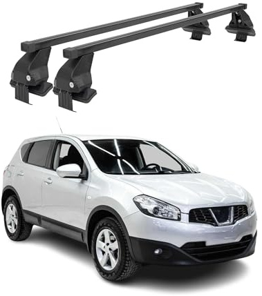 Menabo - Barre portatutto trasversali per Nissan Qashqai J10 2006-2014 - Galleria da tetto, portabagagli, portabiciclette da tetto, parte del tetto in acciaio 2X, capacità di carico 50 kg