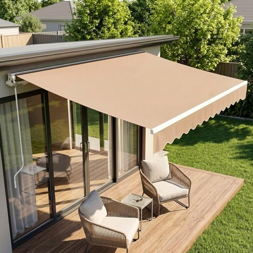 Auvent Manuel pour Bras articulés, 250 x 200 cm, Store articulé, avec Support Mural, manivelle, imperméable, Aluminium/Polyester, pour extérieur, terrasse, Balcon, Beige