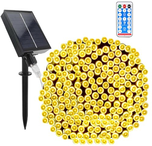 GHONLZIN Luci Solari Esterno, Impermeabile Catena Luminosa 22 Metro 8 Modalità 200 LED Luci Stringa Solare con Telecomando per Giardino Cortili Matrimoni Feste Natalizie Decorazioni