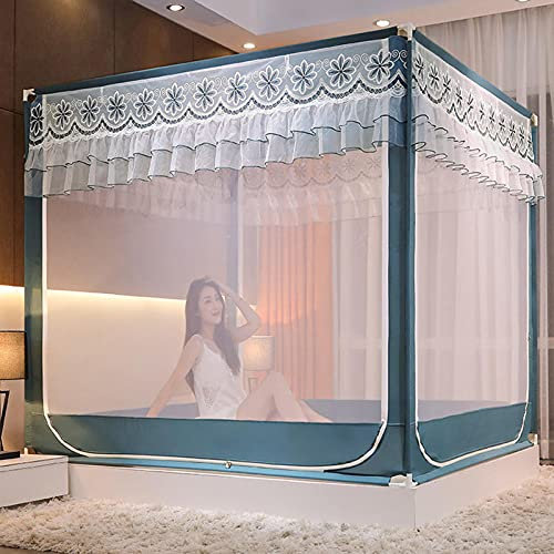 Moskitonetz für Betten, Luxus-Prinzessin, 3 Seitentüren, Himmelbett-Vorhang, 360°-Anti-Moskito-Netz, Bettwäsche-Zelt, einfache Installation, Blau, 200 x 215 cm
