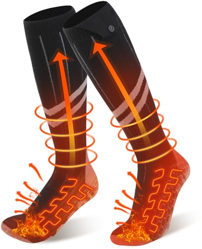 2023 Ferdiiz Beheizbare Socken, 2er 6000mAh/5V Akku Max. 14H Fußwärmer Elektrisch, Wiederaufladbare Wolle Beheizte Socken 2 Heizdraht Heizsocken mit 4 Temperatur für Ganze Fußsohle
