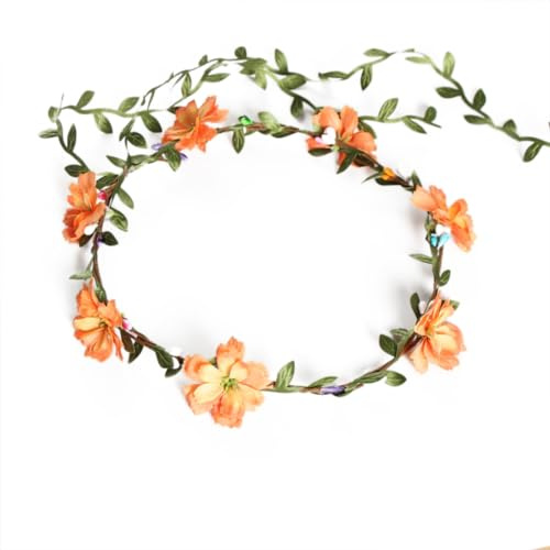Whakano 1 Stück Blumenkranz Blume Stirnband Haarschmuck,Braut Haarschmuck,Haarbänder Floral Girlande,für Festival Geburtstag Weihnachten Party Hochzeit Dekor Blumenkranz Kopfschmuck,Orange