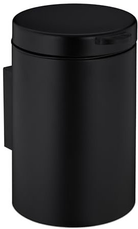 Relaxdays Cestino da Bagno da Muro, Pattumiera 5 Litri, Chiusura Automatica Secchio Interno Estraibile, in Metallo, Nero