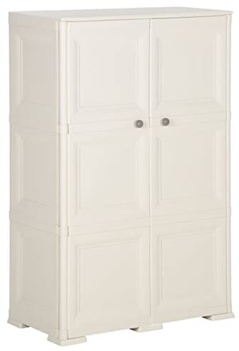 LAPOOH Kunststoffschrank 79x43x125 cm Holzdesign Cremefarbend, Lagerschrank, Kunstoffschränke, Putzmittelschrank, Beistellschrank, Geräteschrank, Mehrzweckschrank