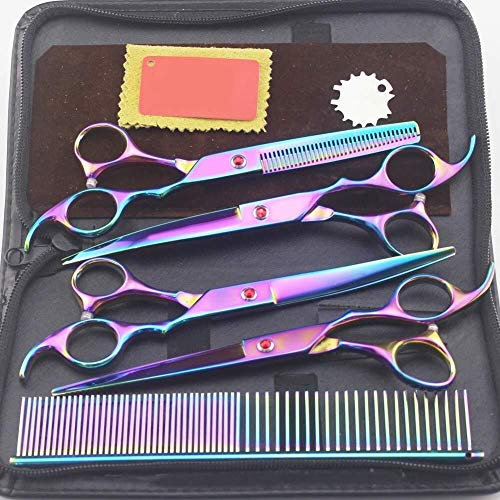 Fellschere für Hunde und Katzen, 17,8 cm, professionelles Haustier-Pflegescheren-Set für Hundescheren, Haarschneiden, dünner werdende, gebogene Schere (Farbe: Schwarz, Größe: 7-Zoll-Set) (buntes 7-Z