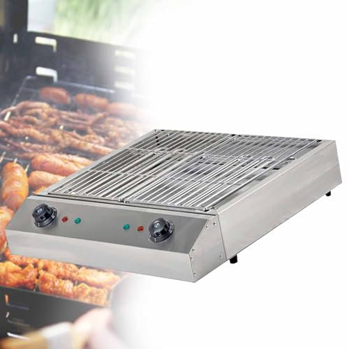 SACLMD Griglia per Barbecue Portatile,Termostato Regolabile,Barbecue Elettrico da Tavolo,Grill Elettrico per Interni ed Esterni,Griglia Interna Senza Fumo in Acciaio,D082-110V