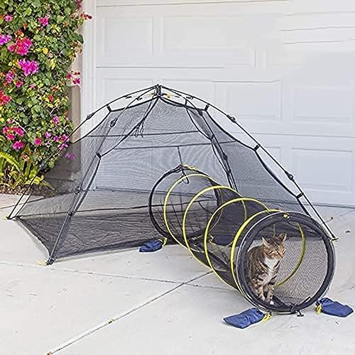 BYERZ BYERZ 2-in-1-Katzenzelt für den Außenbereich, tragbares Katzenzelt mit Tunnel, Pop-Up, faltbare Haustiergehege, Laufstall, visuelles Netzhaus für Katzen, Welpen, Kaninchen, für Katzen und kleine