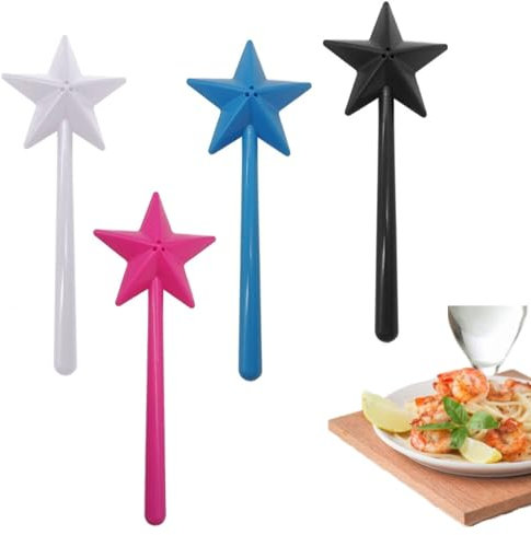 BAIYSFFG 4 Pcs Salt and Pepper Shakers Set Cute Stars Stick Spice Dispenser with 3 Holes Magic Fairy Wand Condiment Set for Kitchen BBQ Restaurant Dining Table Decoration Christmas Party Gifts