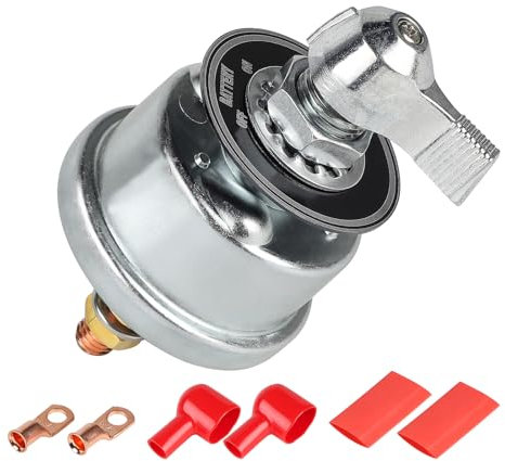 SWAWIS 1x Batterie Trennschalter 12v-48V, 200A Hochstrom Hauptschalter mit Kupferterminal, Batterietrennschalter für Pkw Lkw Wohnmobile Boote, Ausschalten mit einem Klick