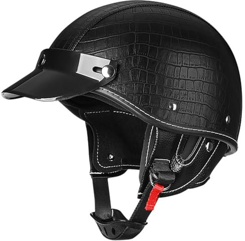 Vintage Leder Halbhelm Motorrad Jethelm Halbschale Open Face Motorradhelm ECE-Zulassung Retro Rollerhelm Scooter Mofa Helm für Erwachsene Männer und Frauen 2,M=57-58cm