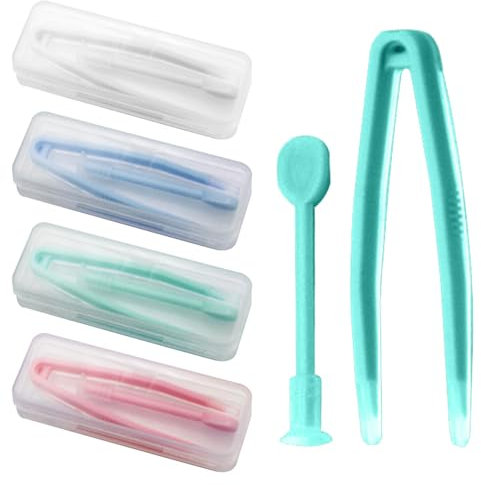 Enzyluxe 4 Packs Contact Lens Applicator, Portable Hard Contact Lens Remover with Tweezers and Storage Case, Inserter Tool for Soft Lenses for Travelling Daily(Color:Colorful)