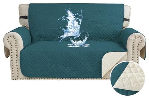 CYCMACO Wasserdicht Sofa Überzug 2 Sitzer, Couch Bezug Haustier Katze Hunde, Sofaschoner rutschfest, Universal Couchüberzug Waschbar, Sofa Covers Mit Armlehnen, Dunkelgrün