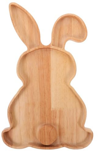 Ciieeo Wooden Easter Serving Platter Bunny Shaped Charcuterie Board Rabbit Food Dish Display Plate Candy Tray for Snack Dessert Breakfast Appetizer Lunch Dinner