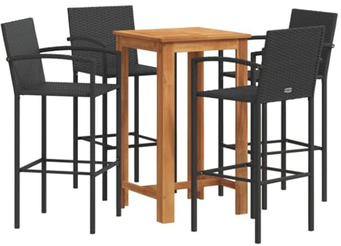 vidaXL Mesa y taburetes de jardín 5 pzas Madera Acacia ratán PE Negro, Mesa y taburetes Altos de jardín, Set de Bar de Exterior, Muebles de Bar de Exterior