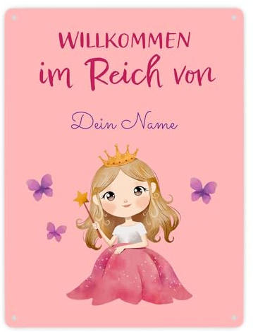 Prinzessinnen Zimmerschild für Mädchen: Personalisiert mit Name, Farben Schrift - Einzigartig fürs Kinderzimmer Schild