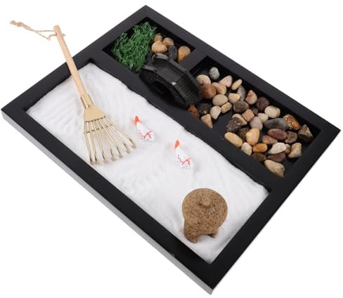 Vaguelly Zen-Garten Miniaturlandschaft Mit Sand Und Holzdekor Für Schreibtischbetrachtung Simulation Meeres Szene Dekor Für Büro Und Wohnraum Meditationsgarten Für Entspannung