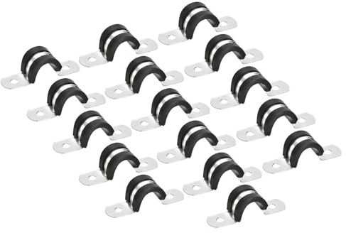 TA-VIGOR 16Pcs Cable Clamp, 12mm Rubber Pipe Strap Rubber Cushioned Stainless Steel Hose Clamp U Shape Metal Clamp Tube Holder for Pipe Tube Wire Fixing, Laying Plumbing, Electricity, Exhaust