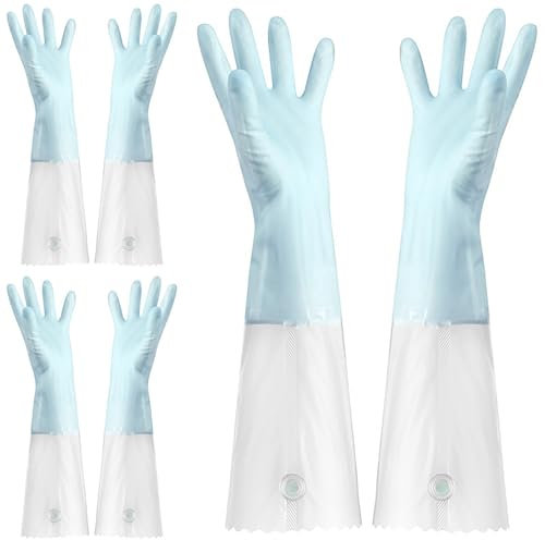 3 Paare Putzhandschuhe Plastik Gummihandschuhe Lange Modelle Sind Weniger Anfällig für Das Eindringen Von Wasser Haushaltshandschuhe(Blue bear)