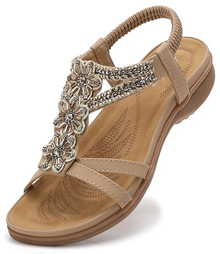 Littleplum Sandals for Women Arch Support Women's Summer Fashion Non Slip Beach Sandals Comfort Comfortable Walking Orthopedic Bohemian Flip Flops Womens Sandals Apricot Size 9.5