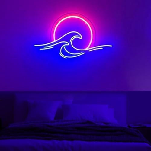 Xusdamyj Neon-Wand-Dekoration: Sonnenuntergang über den Wellen Neonschild, dimmbar, Stromversorgung über USB, für Wohnzimmer