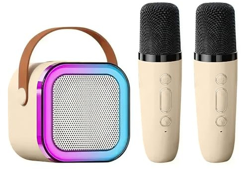 Mini Portable Wireless Bluetooth Karaoke Microphone with 2 Microphones, with Magic Voice Change and LED Light, Complete for Children, Adults, Girls (1 Mic Pink Colour)