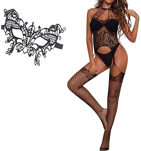 Lingerie Sexy Intima in Pizzo Body Hot Babydoll Abbigliamento Pigiama Camicia da Notte Intimo Trasparente Completino Bodystocking per Donna Négligé Sleepwear (BODYSTOCKING 1 + MASK, TAGLIA UNICA)