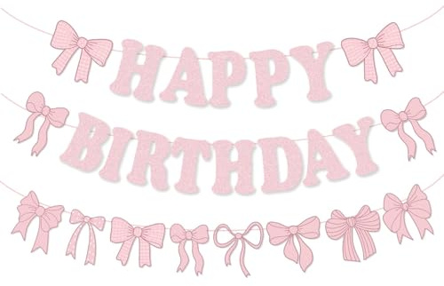 Kinretixia 3 unidades de lazo rosa para decoración de cumpleaños con purpurina, pancarta de feliz cumpleaños, decoración de fiesta para niñas y mujeres, fiesta de cumpleaños