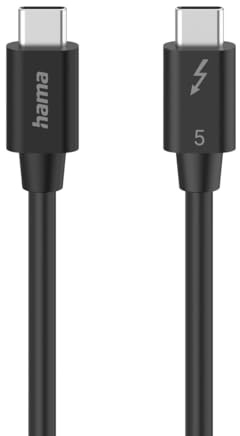 Hama USB C till USB C-kabel, 1 m, 10 års garanti, Thunderbolt-5, 80 Gbit/s, kategori 5 A, dubbelskärmning, E-marker snabbladdning 240 W, Ultra-HD 8K, svart