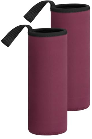 QUARKZMAN 2pcs Funda De Neopreno Para Botella De Agua, 18.5 oz Bolsa Portabotellas Aislante Para Botellas De Vidrio Colapsable Funda Portabotellas Con Asa, Rojo Vino | Bolsa portabotellas de agua aislada, funda plegable para botella de agua