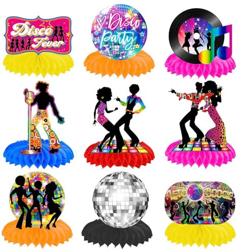 Decorazione da tavolo da discoteca, decorazione da tavola a nido d'ape per feste, decorazione da tavola a forma di nido d'ape 70 anni '80 anni '90, decorazione per feste, centrotavola per tavolo, 9